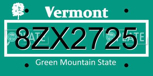 8ZX2725 Vermont License Plate