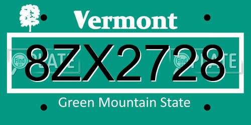 8ZX2728 Vermont License Plate