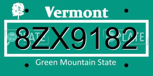 8ZX9182 Vermont License Plate