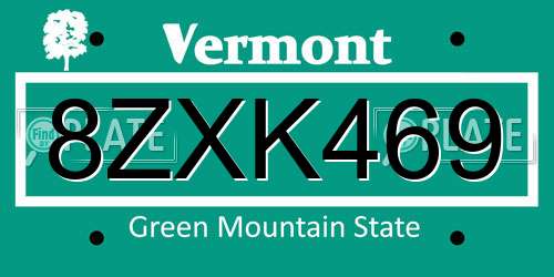 8ZXK469 Vermont License Plate