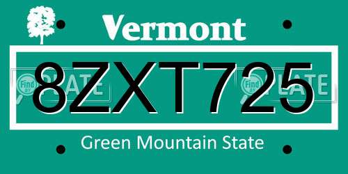 8ZXT725 Vermont License Plate