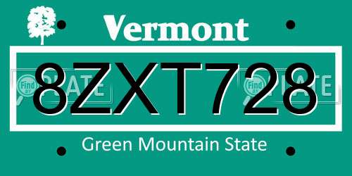 8ZXT728 Vermont License Plate