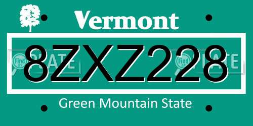 8ZXZ228 Vermont License Plate