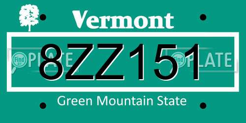 8ZZ151 Vermont License Plate