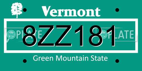 8ZZ181 Vermont License Plate