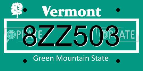 8ZZ503 Vermont License Plate