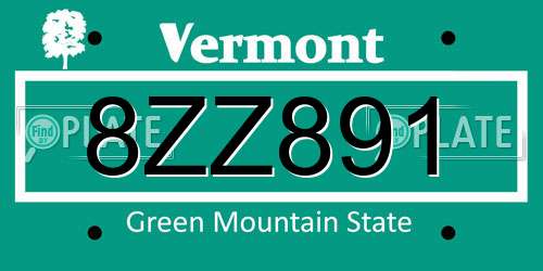 8ZZ891 Vermont License Plate