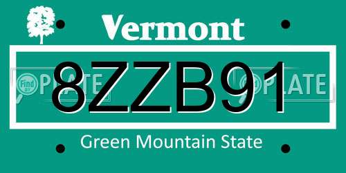 8ZZB91 Vermont License Plate