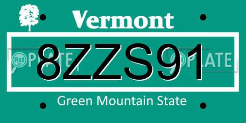 8ZZS91 Vermont License Plate