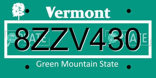 8ZZV430 Vermont License Plate