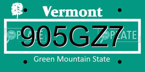 905GZ7 Vermont License Plate