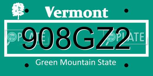 908GZ2 Vermont License Plate