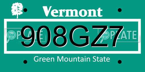 908GZ7 Vermont License Plate