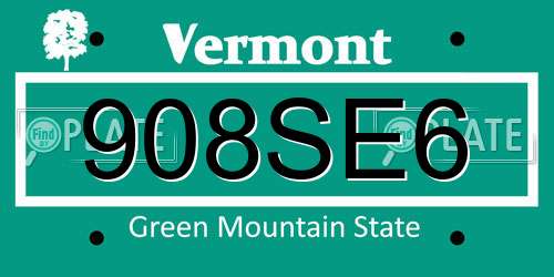 908SE6 Vermont License Plate