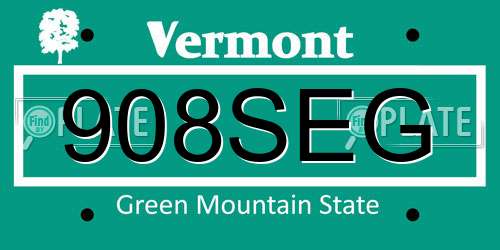 908SEG Vermont License Plate