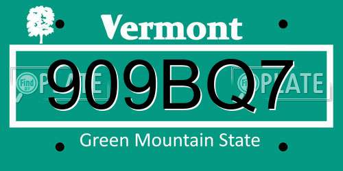 909BQ7 Vermont License Plate