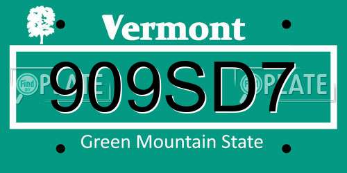 909SD7 Vermont License Plate