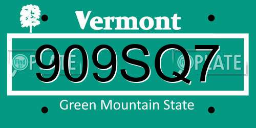 909SQ7 Vermont License Plate