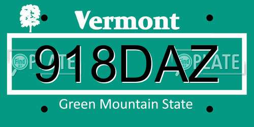 918DAZ Vermont License Plate