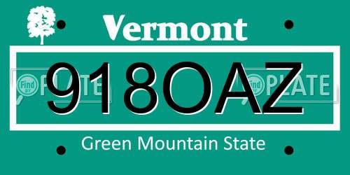 918OAZ Vermont License Plate