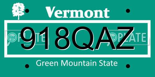 918QAZ Vermont License Plate
