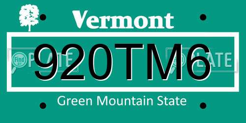 920TM6 Vermont License Plate