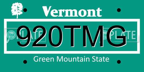 920TMG Vermont License Plate