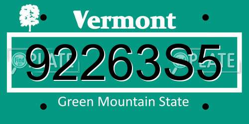 92263S5 Vermont License Plate