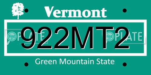 922MT2 Vermont License Plate