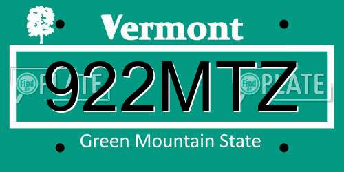 922MTZ Vermont License Plate