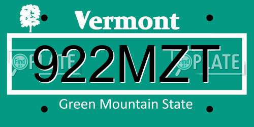 922MZT Vermont License Plate