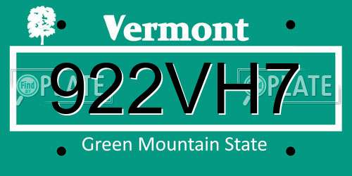 922VH7 Vermont License Plate