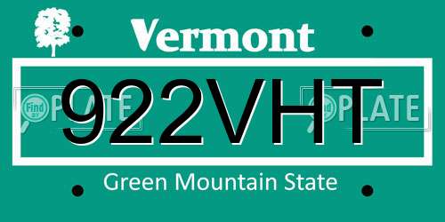 922VHT Vermont License Plate