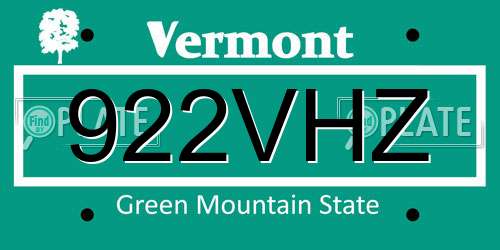 922VHZ Vermont License Plate