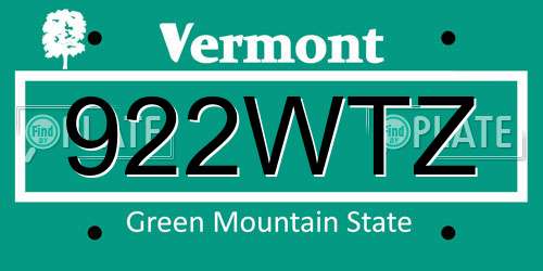 922WTZ Vermont License Plate