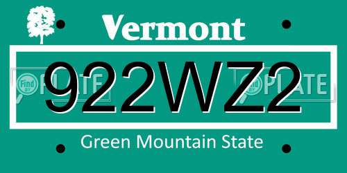 922WZ2 Vermont License Plate