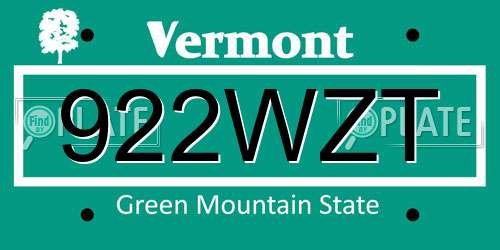 922WZT Vermont License Plate