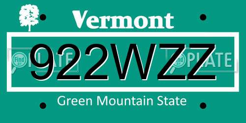 922WZZ Vermont License Plate
