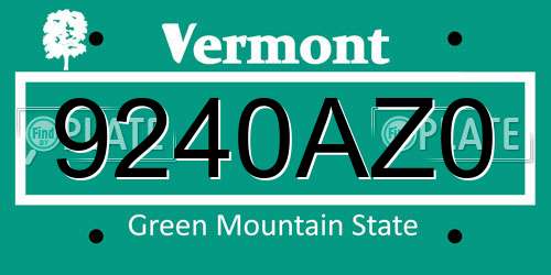 9240AZ0 Vermont License Plate