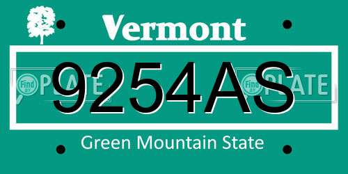 9254AS Vermont License Plate