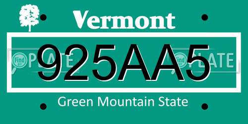 925AA5 Vermont License Plate