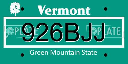 926BJJ Vermont License Plate