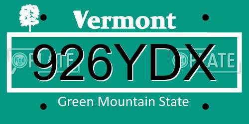 926YDX Vermont License Plate