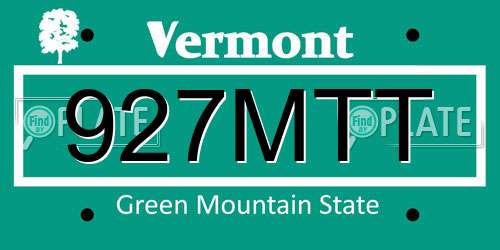 927MTT Vermont License Plate
