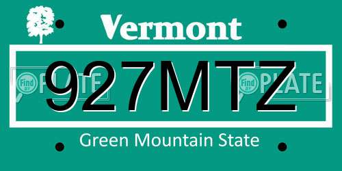 927MTZ Vermont License Plate