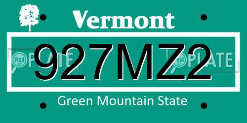 927MZ2 Vermont License Plate