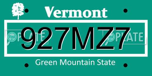 927MZ7 Vermont License Plate