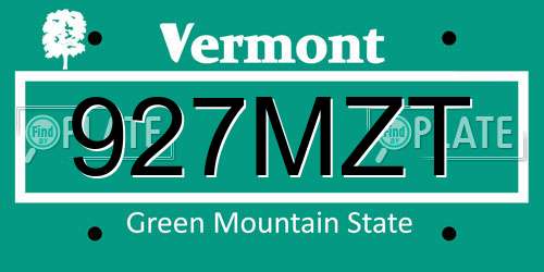 927MZT Vermont License Plate