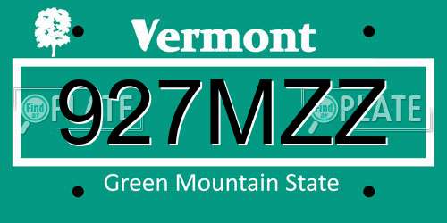 927MZZ Vermont License Plate