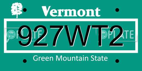 927WT2 Vermont License Plate